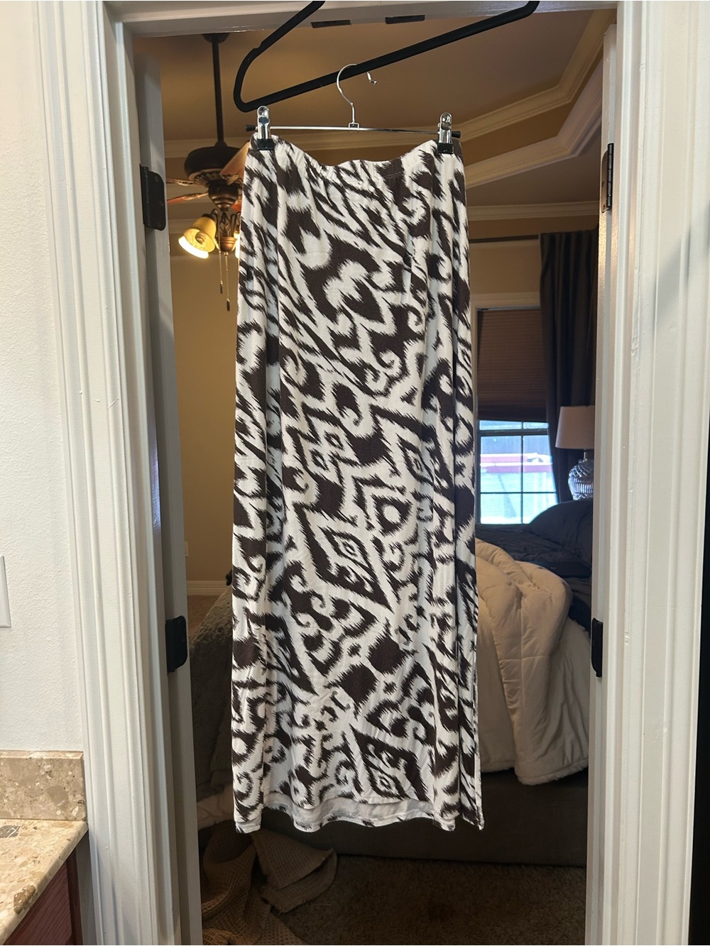 Women’s Brown and White Printed Maxi Skirt
